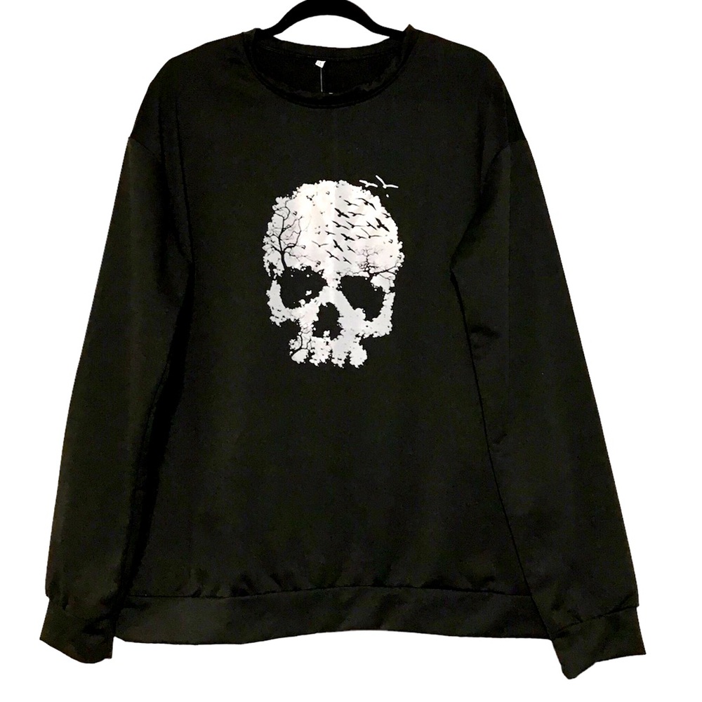 Floral Blooming Black Skull Bat Pullover Sweatshirt Women Sz XXL Goth Witchy NWT